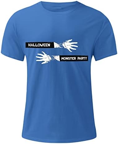 XXBR маички маички за Ноќта на вештерките, печатење скелет за кратки ракави на мускулите Среќен Ноќта на вештерките на екипажот