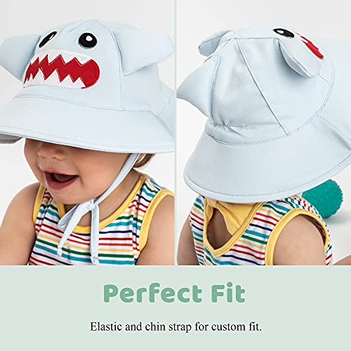 Бебе сонце капа | UPF 50+ Заштита на сонце целодневна прилагодлива капа за дишење на новороденчиња за глава, вратот и очите ајкула