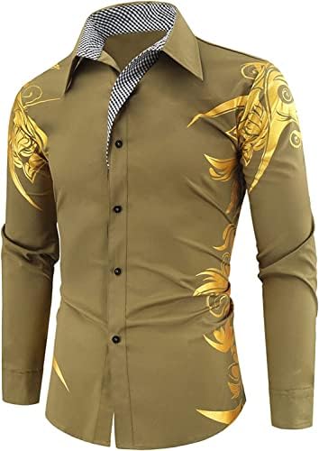 Jeke-DG хипстер Мексикански дизајн Шак фустан кошула мажи случајна марка со долги ракави облека запечатувајќи злато печатено