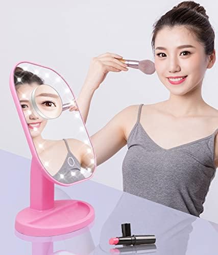 DSFEN LED огледало за шминка, со 10x зголемувачки огледало, USB -полнење - осветлена таблета Vanity Mirror, 270 ° ротирачки хориорно