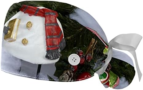 Медицински капачиња за жени со копчиња долга коса, 2 парчиња прилагодливо работно капаче, божиќни снежни пини