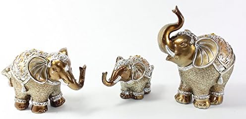 Сет од 3 златни месинг Фенг Шуи Елегантен индиски слон Семејно стебло статуи богатство среќна фигура дома украс Домаќин подарок
