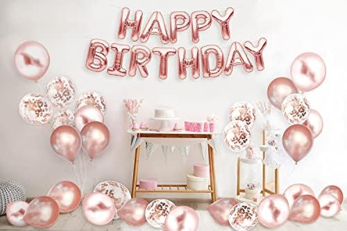 Забава засекогаш Розово Злато Среќен Роденден Балони 16 инчни Букви Банер Украси За Роденденски Забави И Материјали За Девојчиња