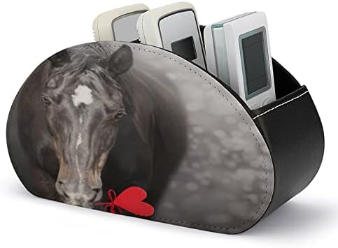 Црн коњ со држачи за далечински управувач со срцев кожен кади за складирање кутија со 5 оддели за материјали за домашни канцеларии