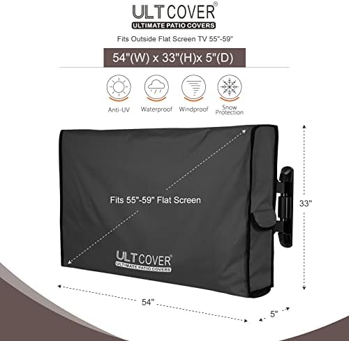 Ultcover водоотпорен ТВ-покритие на отворено за 55-59 инчи надвор од телевизорите со рамен екран со монтирања и штандови, црна