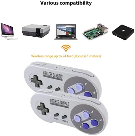 Безжичен контролер за SNES Classic Edition, надградена турбо функција, батерија за надополнување ， со USB безжичен адаптер компатибилен за Switch/Windows/iOS/Liunx/Android уред