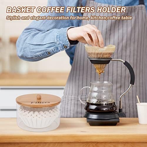 Држач за филтрирање на кафе BKYFPQ, стаклен сад за складирање на филтер за кафе со капак, стилски корпа за филтрирање за кафе за бројач, куќиште