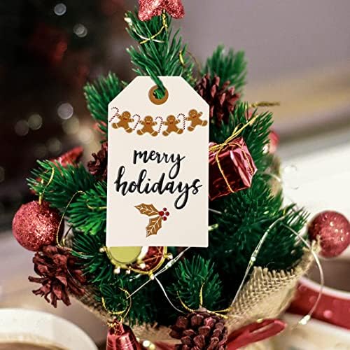 Nuobesty Christmas Kraft Paper Tags Tags со низа за канали за подароци за подароци Божиќни декори на дрвја 10 дизајни за Божиќ празник подарок за завиткување DIY уметности и занаетчиск?