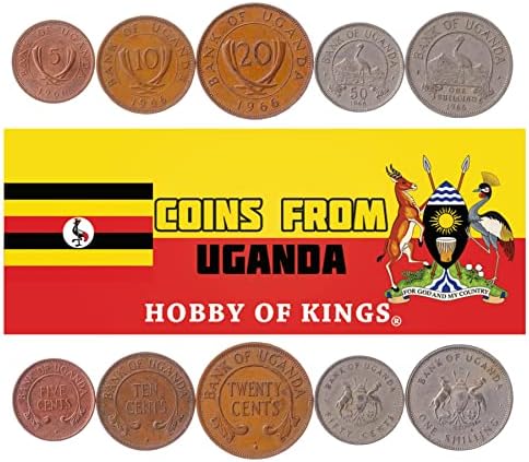 4 Монети Од Уганда | Уганда Монета Сет Колекција 1 2 5 10 Шилинзи | Циркулирани 1987 / Кафе Фабрика