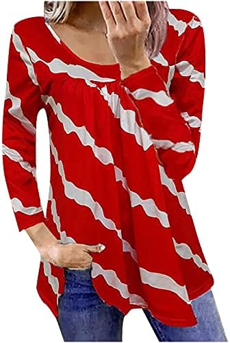 Женски врвови удобни обични џемпери со долги ракави шарени плетени лабави блузи маици падници за пад на маици за палење активен