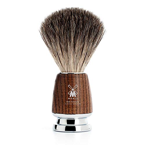 Четка за бричење на чиста јазовец Mühle Rytmo | Рачка со парен смола со висок степен со хромирани акценти | Луксузен додаток за бричење