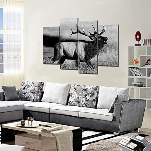 Levvarts - 4 парче животно слика црно -бел бик елк платно wallидно уметности за дневна соба за домашна канцеларија декор декор модерни