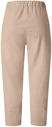 Панталони со широки нозе на iopqo за жени памучни постелнина еластична половината исечени харем панталони хипи панталони џемпери