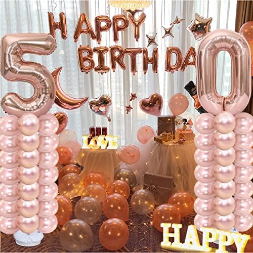 50-Ти Роденден Украси Комплет За Жени Неа, 65 Инчен Висок Огромен Розово Злато Роденден Балон Колона за 50-ти Роденден И Годишнината