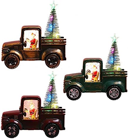 Лазиспејс Божиќ Гроздобер Камион Играчка Со Мини Новогодишни Елки Орнаменти, Стариот Метал Пикап Автомобил Модел За Божиќ Украси Маса Врвот Декор