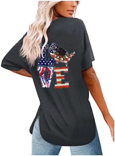 4-ти јули женски кошули модни американски знамиња врвови на летни маици за ден на независност, обични кратки ракави, блузи од