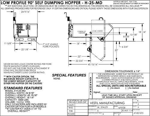 Вестил H-25-MD-Grn-T само фрлање MD Hopper, 0,25 кубни. Yd, 4000 lb. капацитет, 45.9375 Должина, 24.6875 Ширина, 18,25 Висина