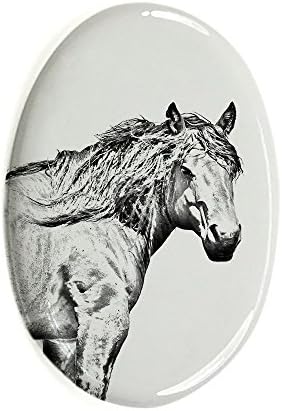 Уметност Куче Оод. Баскиски Планински Коњ, Овален Надгробен Споменик Од Керамичка Плочка со Слика На Коњ