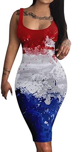 4 јули Секси Фустан За Жени Бодикон Летен Мини Фустан Американско Знаме Ками Фустан За Коктел Со Врат Без Ракави