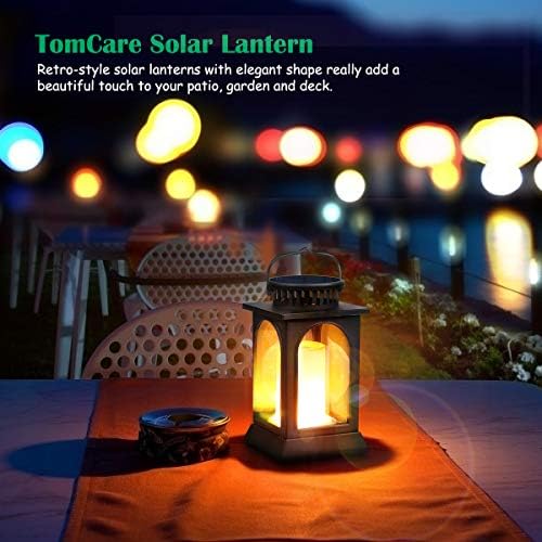 TomCare соларни светла треперење на пламен Надграден метален соларен фенер на отворено виси декоративни фенери со тешка должност соларно