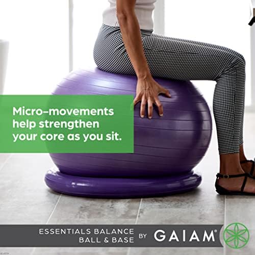 Комплет за баланс на баланс и база на баланс на Gaiam, стол за топка од јога од 65 см, топка за вежбање со надувување на прстенеста база за дома или канцеларија, вклучува