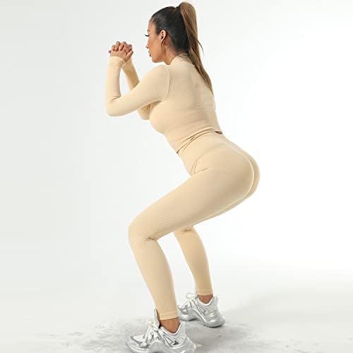 Womenените беспрекорни облеки на тренингот Атлетик сет хеланки и врвови за вежбање со долг ракав