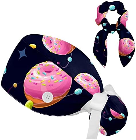 Крофна планета розова слатка десерт работна капа прилагодлива капаче за чистење со копчиња и лажна коса чиста за медицинска сестра и доктор