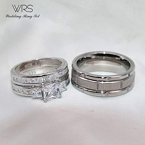 свадба прстен постави Неговите Нејзините Двојки Појавување Прстени женски 10к Бело Злато Исполнет Плоштад ЦЗ Свадба Ангажман
