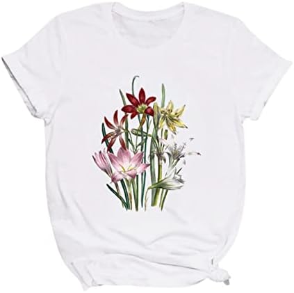 Летни врвови со кратки ракави за жени блузи и врвови облечени обични обични 2023 мода цветни печатени маици врвни маици