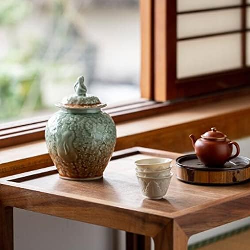 Тегли сад за чај од чај од целадон, запечатен тенџере со керамика за домаќинства, резервоар за чување на хороскопски, ретро општа тенџере, дневна