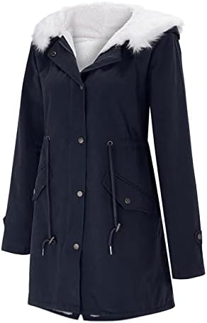 Тенок моден кардиган топол трендовски палто женски зимска јакна јакна со џебни нејасни руно -куќички со качулка