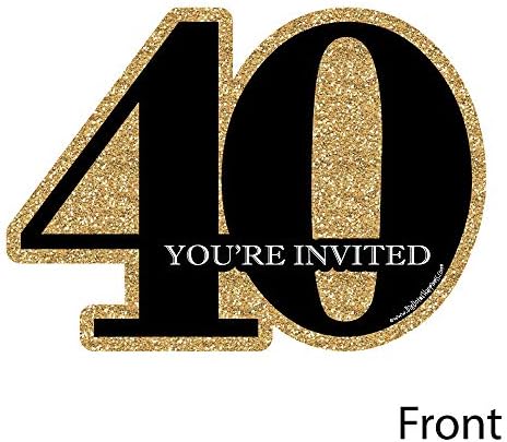 40 -ти роденден на возрасни - злато - Полнења за пополнување во форма - картички за покана за роденден со коверти - сет од 12