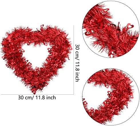 Haconba 4 пакет Ден на в Valentубените, срцеви венци со црвена фолија во форма на срце за срце за свадбена забава за свадбени роденденски