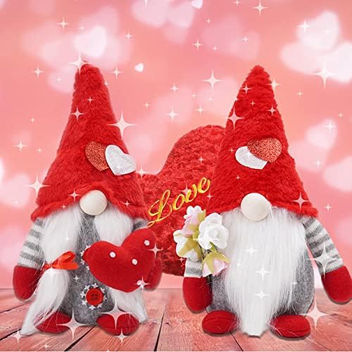 Разбуди се ден на в Valentубените гноми кадифен декор, 2 парчиња симпатична валентин маса gnome рачно изработена шведска скандинавска том елф