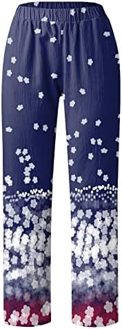 Женски обични постелнини панталони моден графички печати лесен бохо капри, пантолони памучни постелнини, исечени панталони