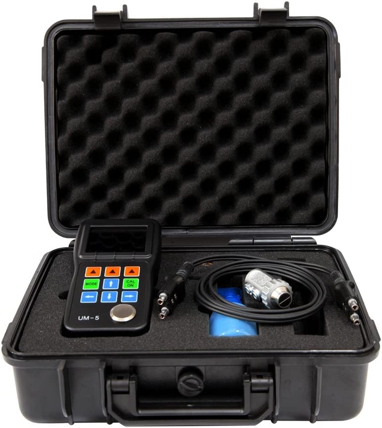 UM-5 Ултразвучен мерач на мерач на мерач на мерач од 0,02 '' до 20,00 'w/ tc510 сонда, скенирање во живо во боја A/ B, екран на OLED во