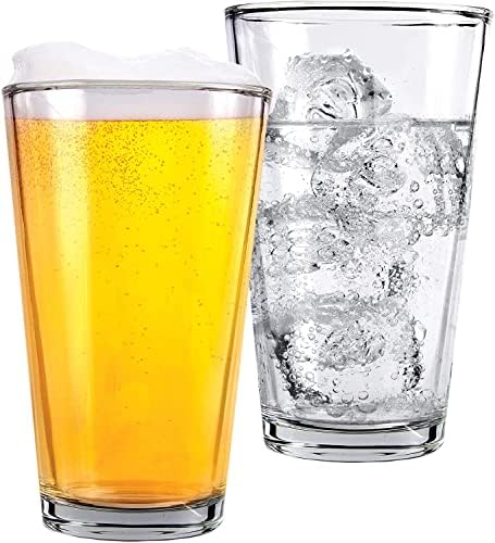 Фривер Паб Заострени Чаши За Пиење 16 мл. Тешка Основа Чисти Стаклени Садови Чаши За Вода, Пиво, Сок, Леден Чај, Бар Пијалоци Едноставен