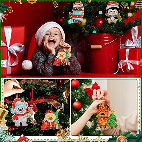 6 парчиња Божиќно предводена дијамантска сликарска обвивка за приврзоци на тастатура, симпатични новогодишни новогодишни елка, осветли 5д сликарство