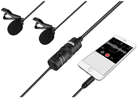 Boya BY-M1DM двоен лавалиер универзален микрофон со единечен 1/8 стерео конектор за паметни телефони DSLR Camears Camcords