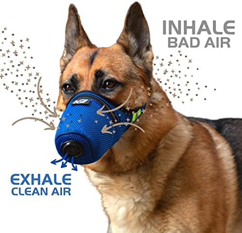К9 Маска® Маска За Филтер За Воздух За Кучиња со Екстремно Дишење ПМ2.5 Премиум Филтер За Воздух Пополнува-Сино