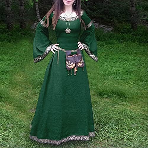 Ренесансен костум за жени средновековен селски фустан Vell ракав викторијански макси фустан околу вратот гроздобер долги фустани