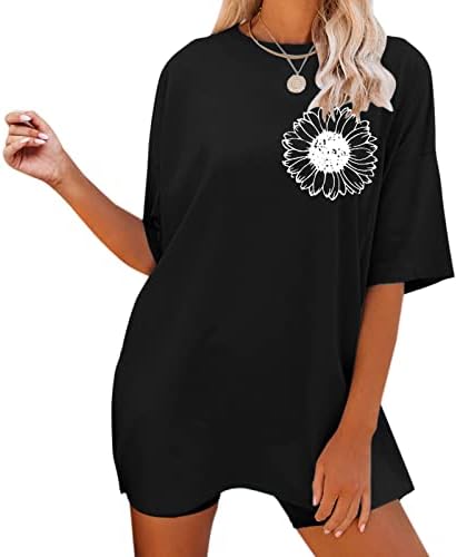 Плус големина на женски врвови, смешно писмо печатено со кратки ракави со кружен врат, маичка со преголема маичка за жени