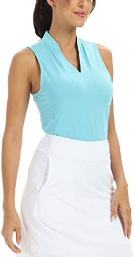 Womenенски тениски кошули за голф без ракави, V-вратот без јаки Поло спортови на отворено атлетски резервоар на врвот на UPF 50+ Брзо