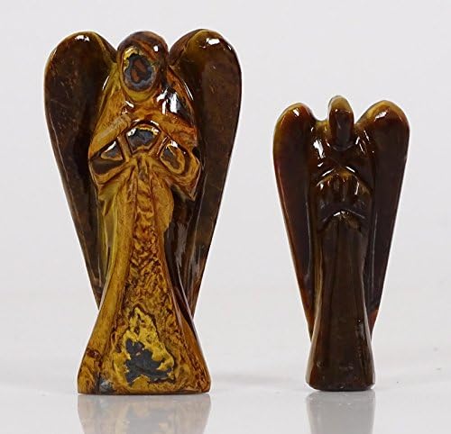 Reikiera by Conchshell Hand Ressed Pocket Crystal Guardian Tigers Eye Angel Angel Hualing Reiki Figurines Статуа со подарок кутија- Изберете големина