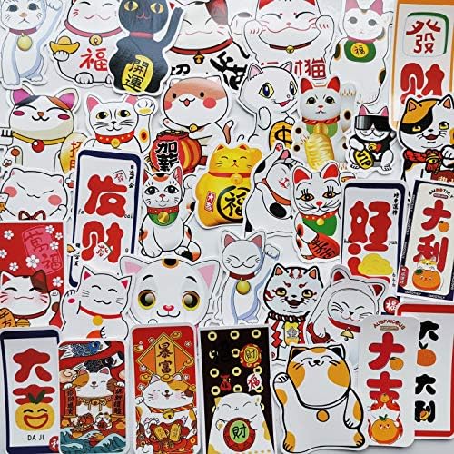 49 парчиња Манеки Неко налепници Среќа мачка Декларации симпатична јапонска мачка среќа мавтајќи со мачка етикета кинеска налепница за мачки