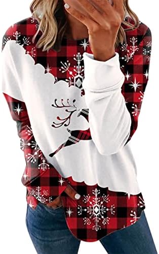 Долг ракав пулвер симпатични врвови лабави жени џемпери графички џемпери на екипаж Божиќни џемпери трендовски трендовски