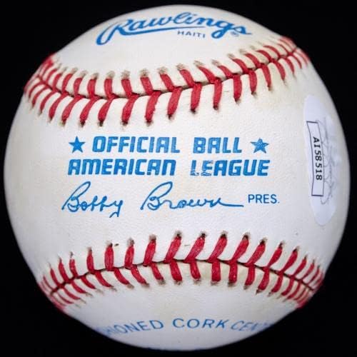 Реџи acksексон потпиша автограмиран OAL бејзбол hof JSA COA AI58518 - Автограмски бејзбол