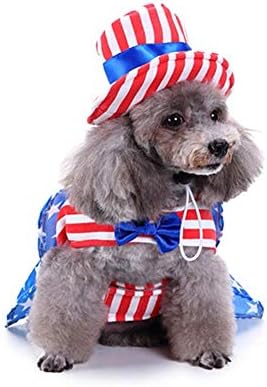 Делифур костум за кучиња во САД во стилот на знамето за миленичиња облека со капа за ден на независно време или ден на спомен -обележје