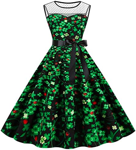 Илугу гроздобер фустани за коктел од 1950 -тите години за жени без ракави музички нота за замав.