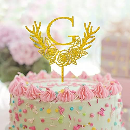 Златен торта за торта g буква монограм почетно име за свадба годишнина за забави украси рустикално ретро ретро -невестински подароци